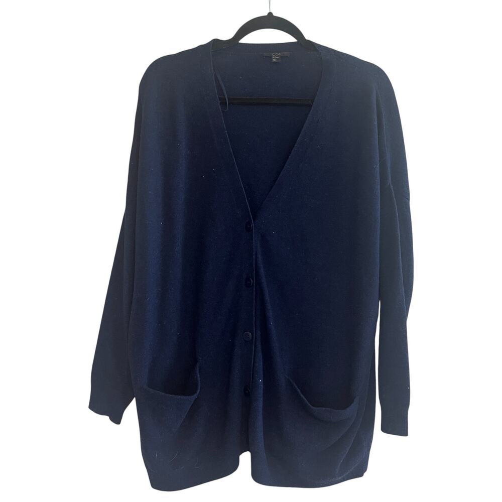 COS 100% Wool Knit Pocket Button Front Cardigan Sweater Navy Size XS